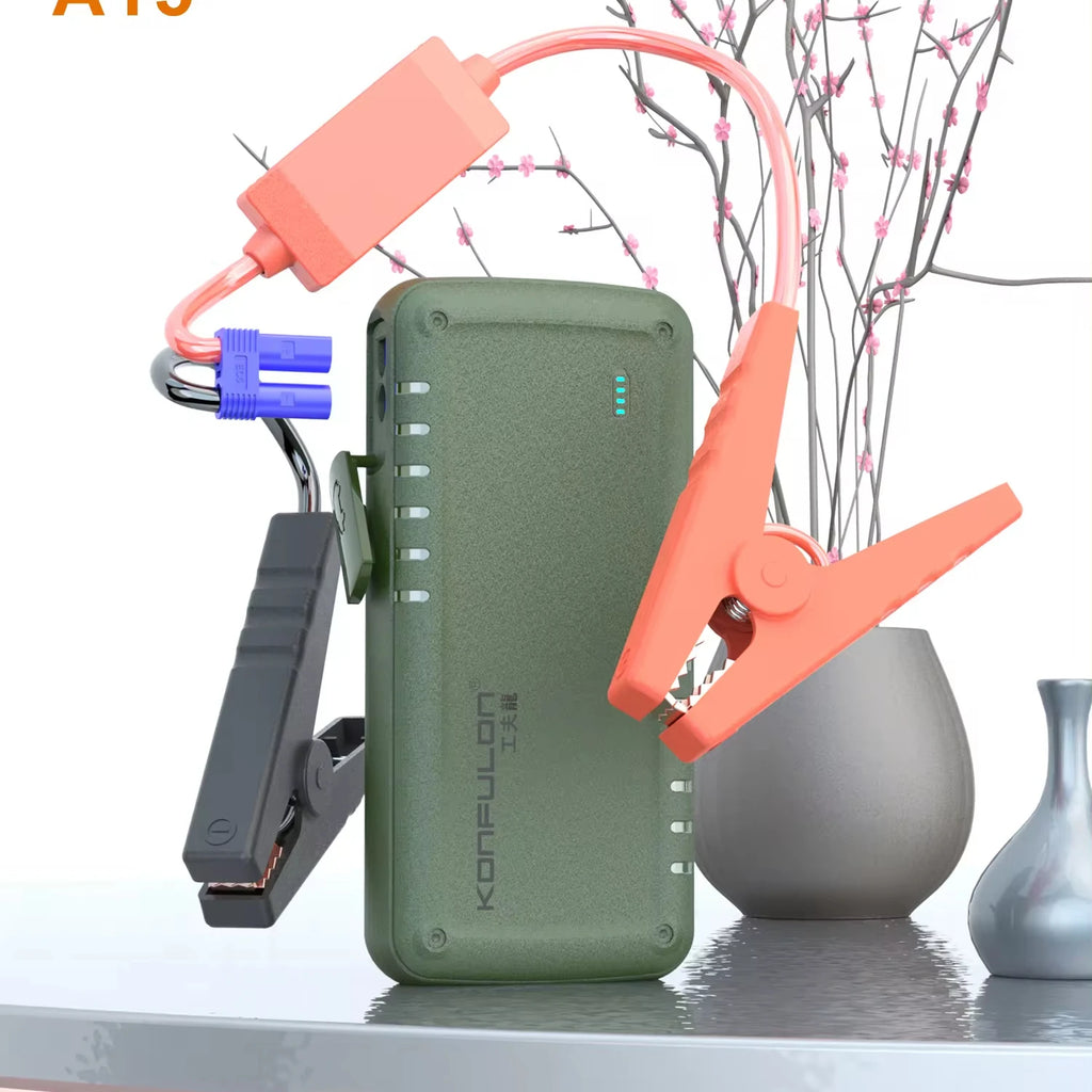 مشغل بطارية السيارة 12V + باور بانك 9600mAh – جهاز طوارئ محمول لتشغيل السيارة