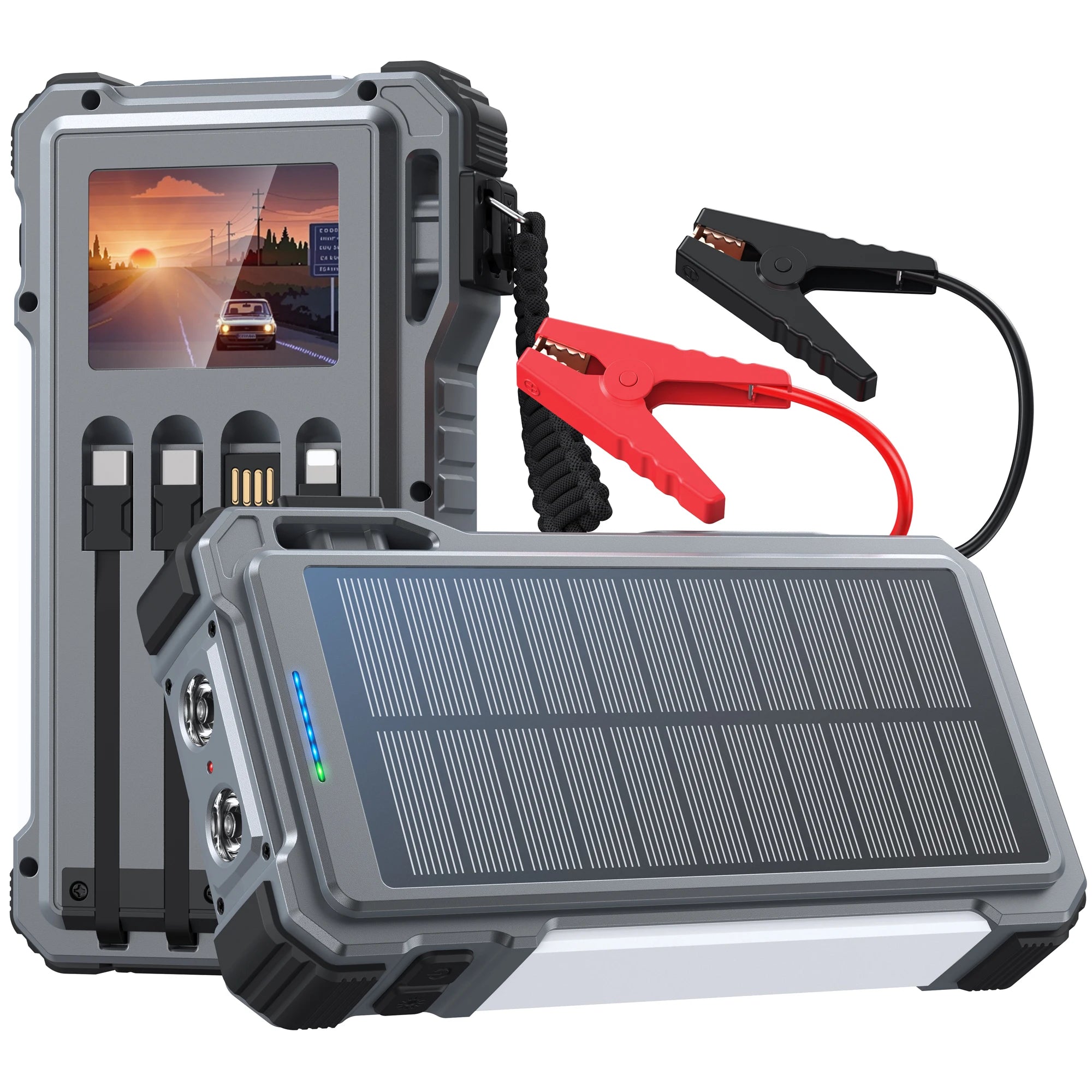 جهاز 5000A Jump Starter + Solar Power Bank – قوة الطوارئ المحمولة والسيطرة الكاملة على طاقة جهازك!