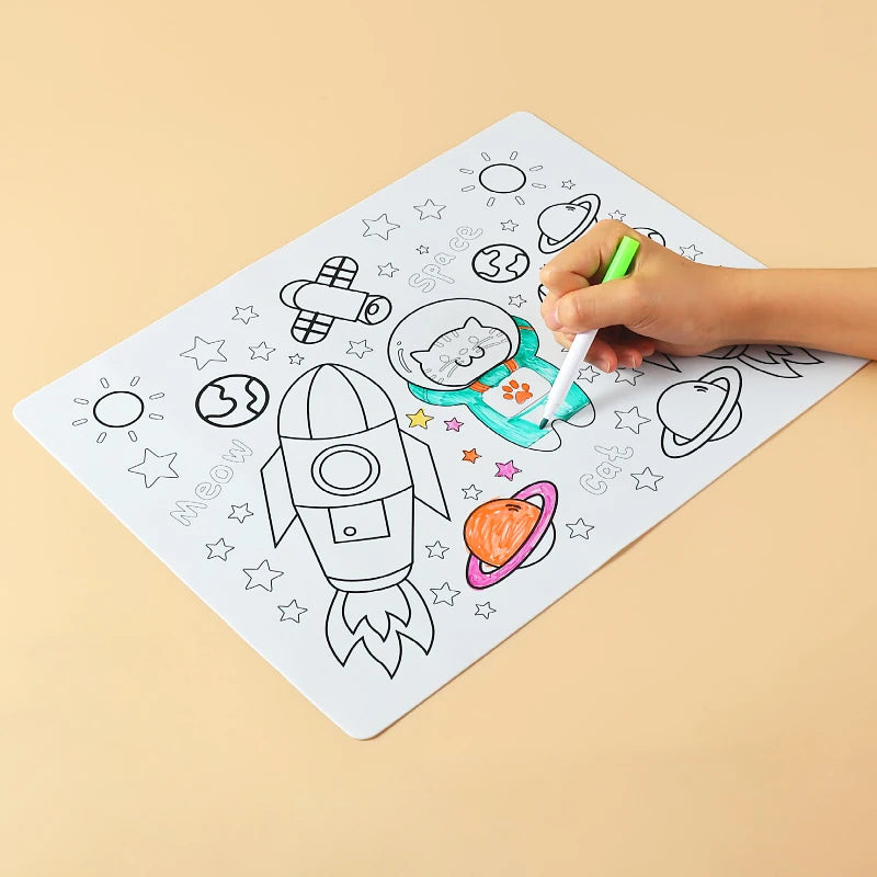 وح رسم للأطفال من السيليكون 100% خالي من BPA – حصيرة تلوين قابلة لإعادة الاستخدام