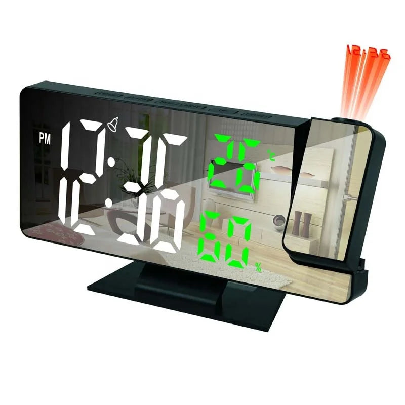 ساعة منبه رقمية ببروجكتور LED – شاشة رقمية + عرض الوقت على السقف/الحائط + منبه + شحن USB