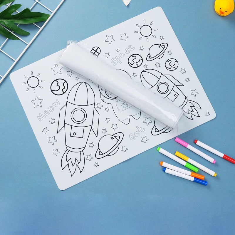 وح رسم للأطفال من السيليكون 100% خالي من BPA – حصيرة تلوين قابلة لإعادة الاستخدام