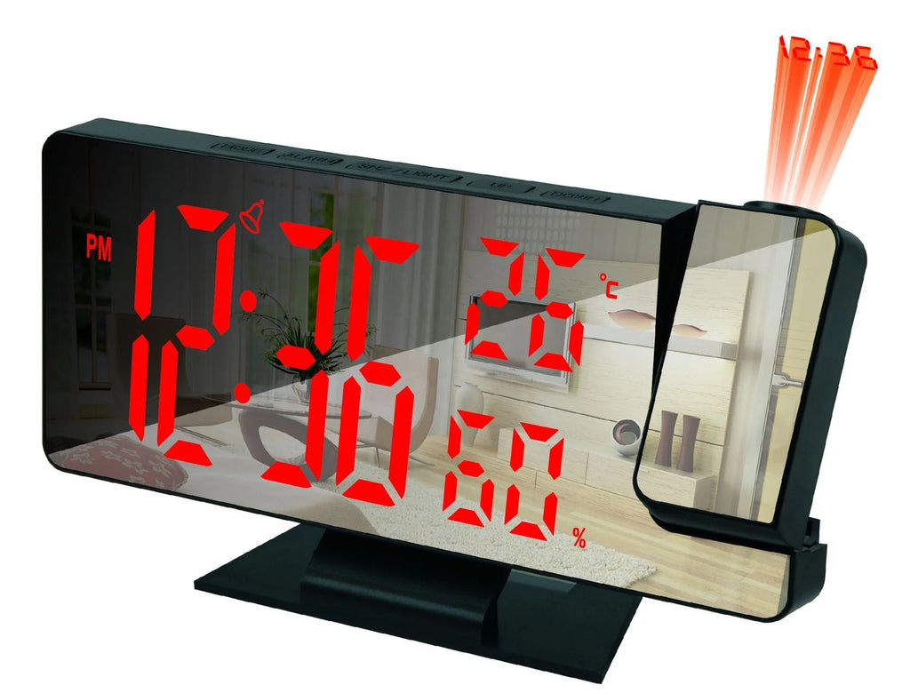 ساعة منبه رقمية ببروجكتور LED – شاشة رقمية + عرض الوقت على السقف/الحائط + منبه + شحن USB