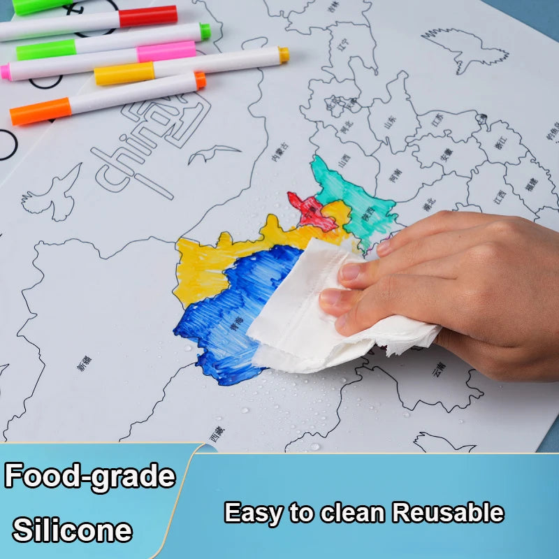 وح رسم للأطفال من السيليكون 100% خالي من BPA – حصيرة تلوين قابلة لإعادة الاستخدام