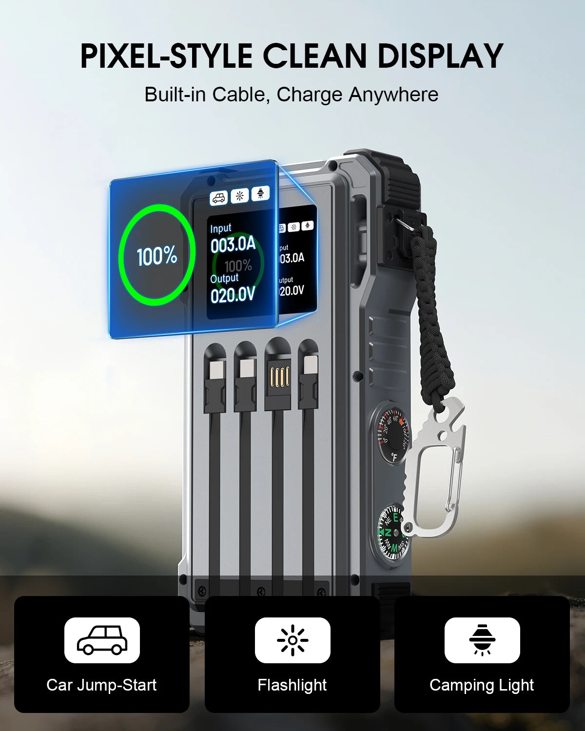 جهاز 5000A Jump Starter + Solar Power Bank – قوة الطوارئ المحمولة والسيطرة الكاملة على طاقة جهازك!