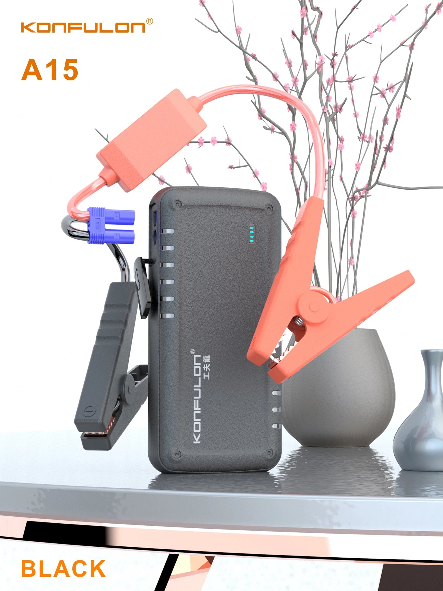 مشغل بطارية السيارة 12V + باور بانك 9600mAh – جهاز طوارئ محمول لتشغيل السيارة