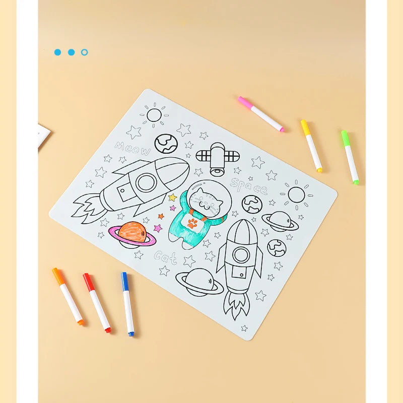 وح رسم للأطفال من السيليكون 100% خالي من BPA – حصيرة تلوين قابلة لإعادة الاستخدام